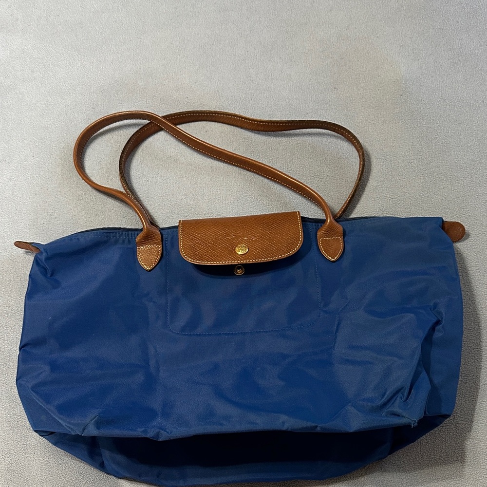 Longchamp Blue and Tan Tote Bag